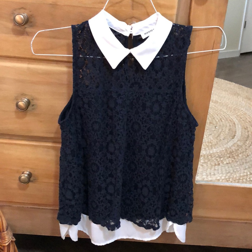 Navy blue lace and white tank